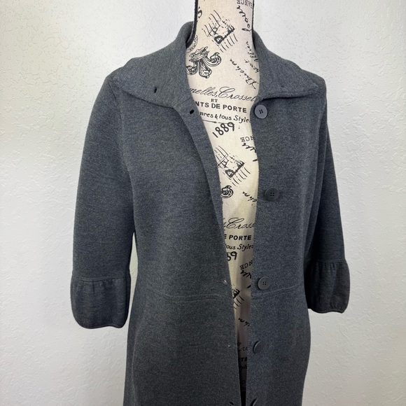 Eileen Fisher collared button down bell sleeve Elegant Gray wool Women's‎ Coat - Picture 2 of 12